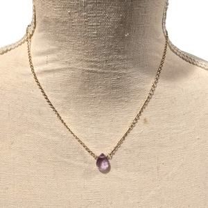 Necklace Luna Norte Small Teardrop Purple Bead 16" Matte Gold Tone Adjustable